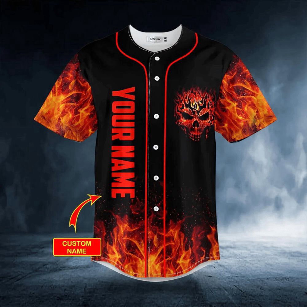 Head Fire Skull Custom name Baseball Jersey For Men Women, Men's Baseball Jersey For Men Women - lylyprint.com baseball jersey product view 3