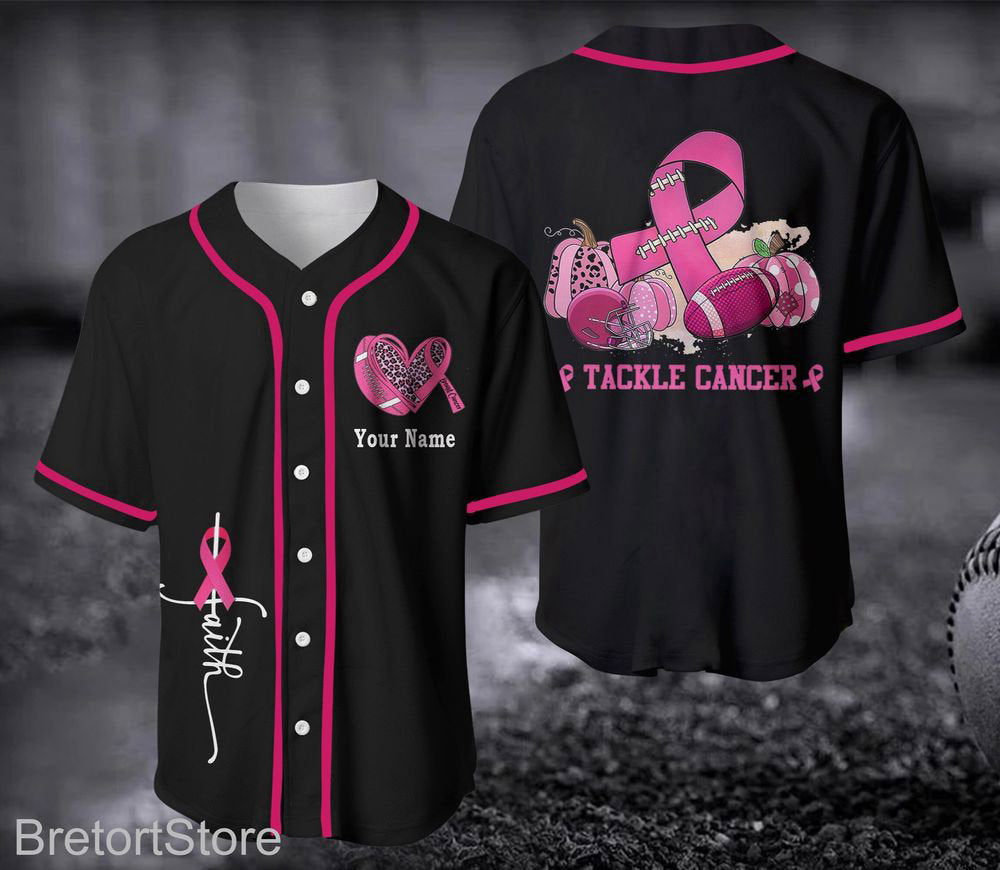 Custom Name Breast Cancer Baseball Jersey For Men Women - lylyprint.com baseball jersey product view 3