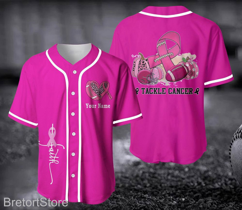 Custom Name Breast Cancer Baseball Jersey For Men Women - lylyprint.com baseball jersey product view 2