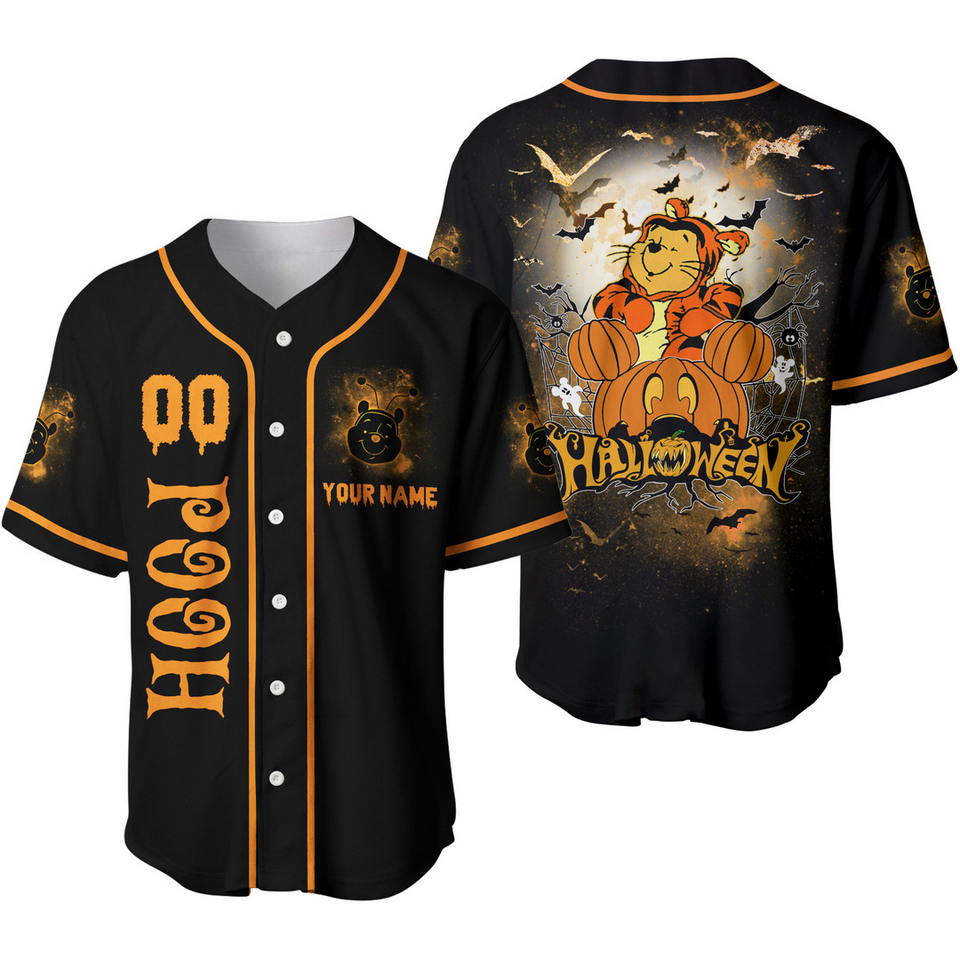 Spooky Personalized Pooh Mouse Ear Head Pumpkin Halloween Baseball Jersey Shirt – Get in the Halloween Spirit! - Bafud baseball jersey product view 1