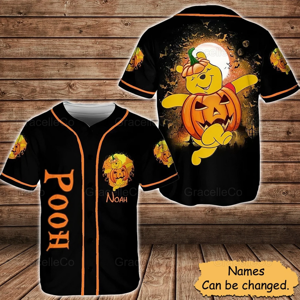 Get Spooktacular with Personalized Pooh Halloween Jersey Shirt – Pumpkin Baseball Style - Bafud baseball jersey product view 1
