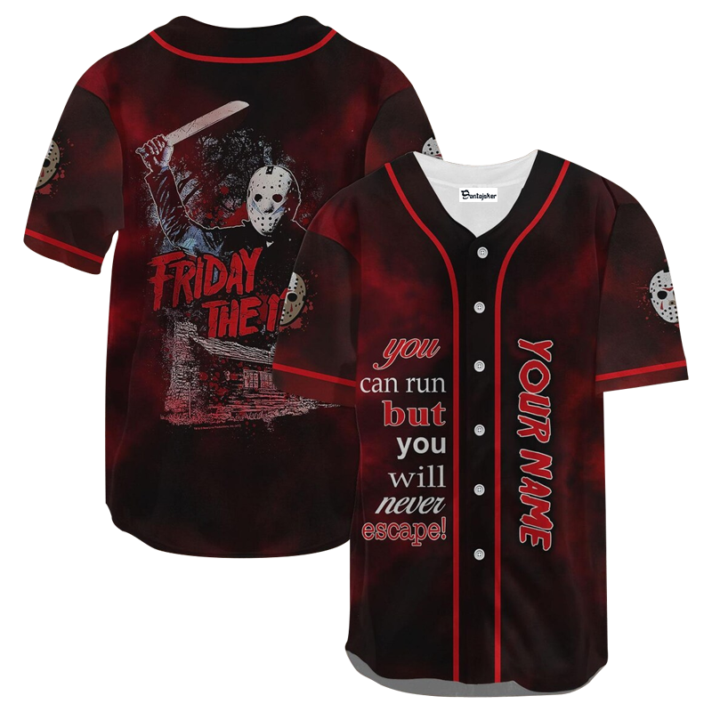 Personalized Jason Voorhees Can Run But Never Escape Baseball Jersey - Gift for Men Women - Gift for Men Women - lylyprint.com baseball jersey product view 1