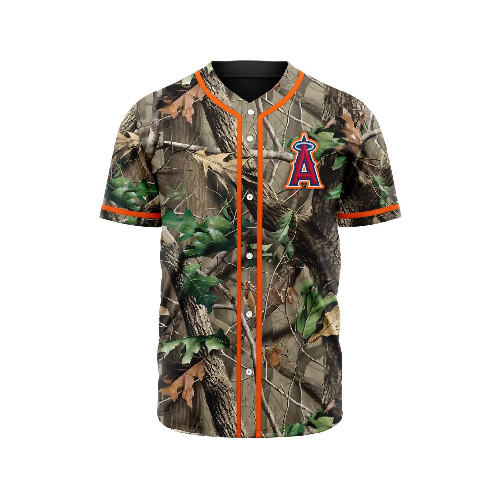 MLB Los Angeles Angels Special Realtree Camo Hunting Baseball Jersey Gift for Men Women - Bafud baseball jersey product view 2