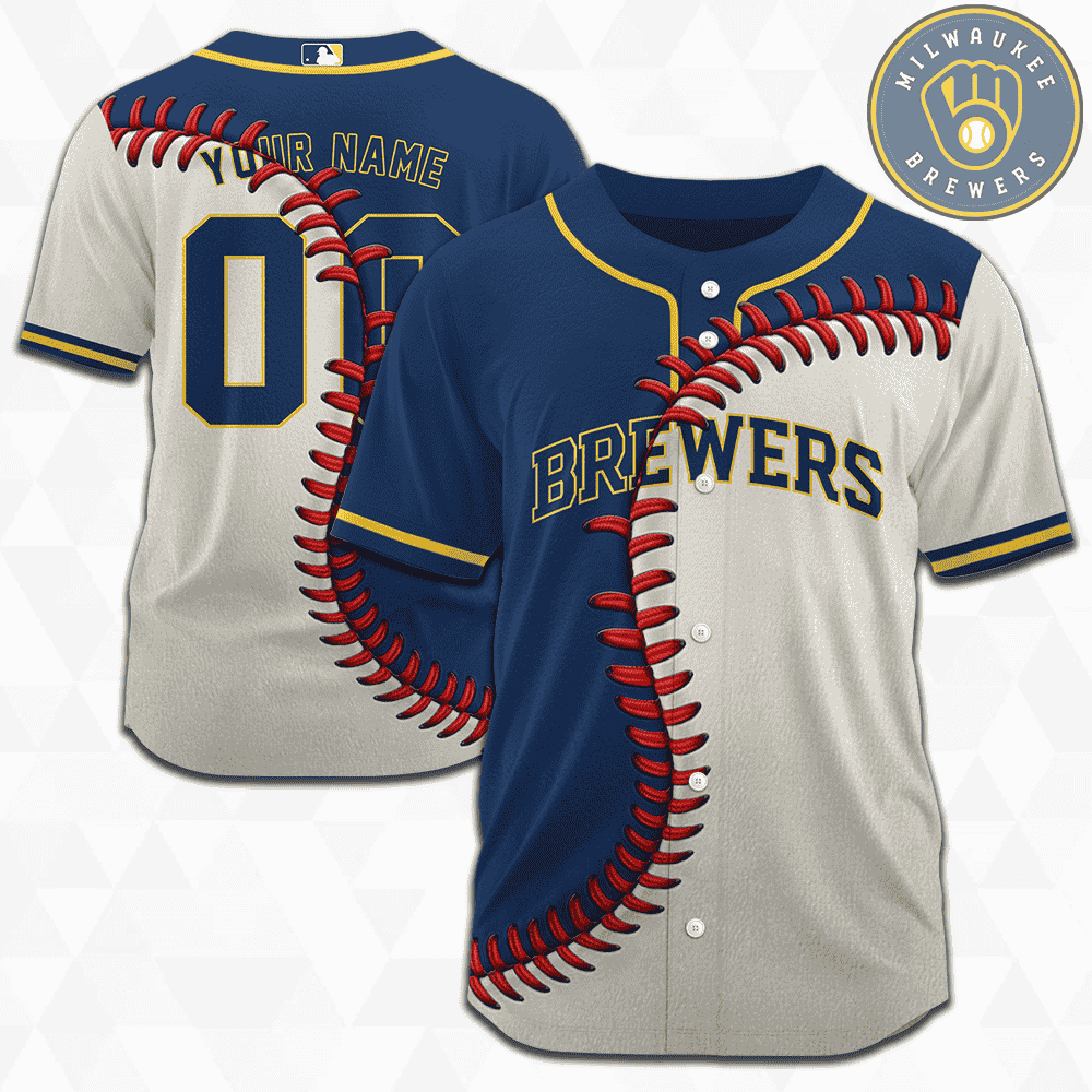 MLB Milwaukee Brewers Personalized Mix Baseball Jersey Gift for Men Women - Bafud baseball jersey product view 1