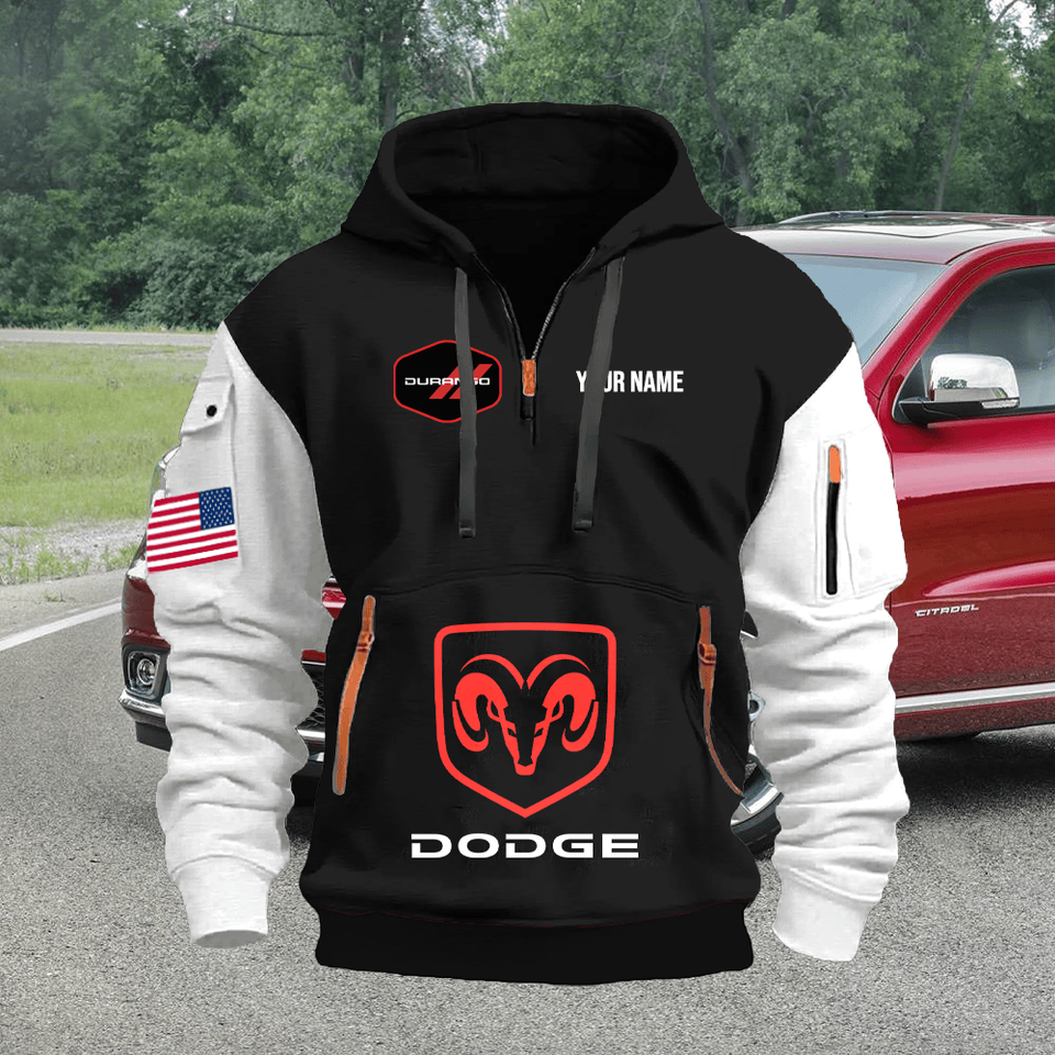 Dodge Durango Personalized Name Black Quarter Zipper Hoodie - White Sleeve Unisex T-shirt, Sweatshirt, Hoodie, Long Sleeve Tee - T-Shirt, Sweatshirt, Hoodie