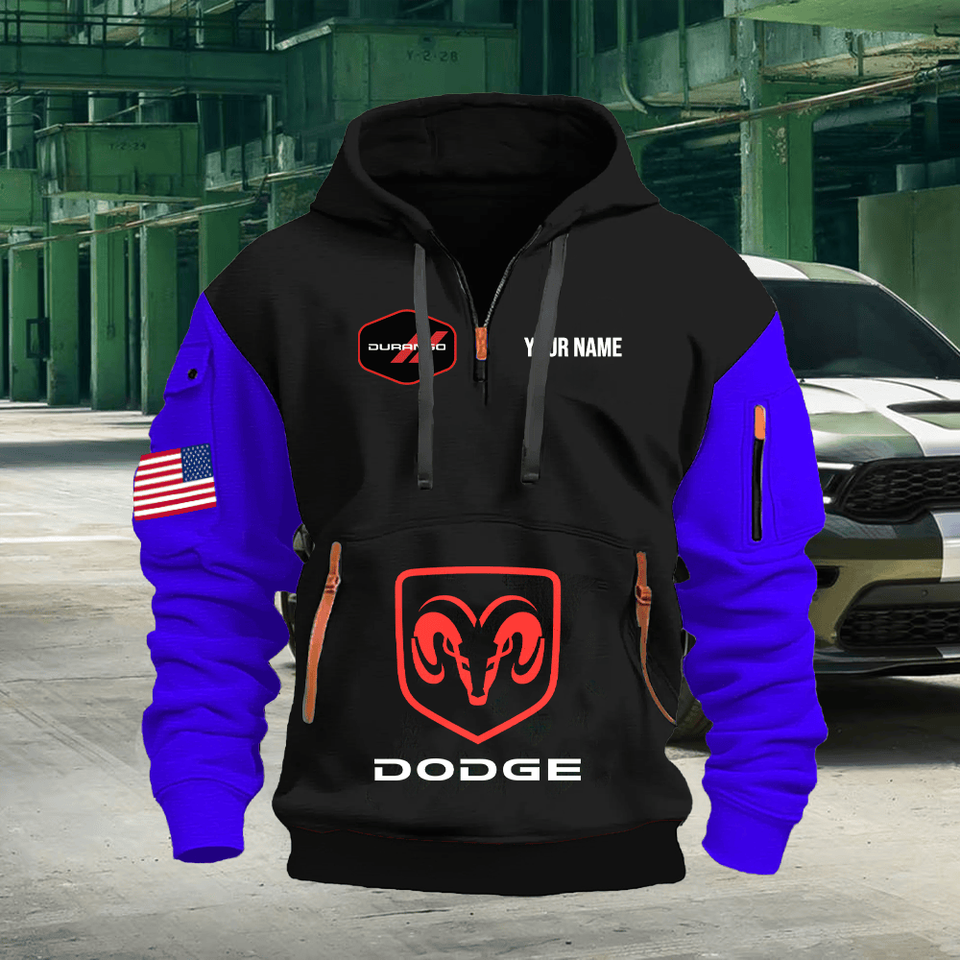 Dodge Durango Personalized Name Black Quarter Zipper Hoodie - Blue Sleeve Unisex T-shirt, Sweatshirt, Hoodie, Long Sleeve Tee - T-Shirt, Sweatshirt, Hoodie
