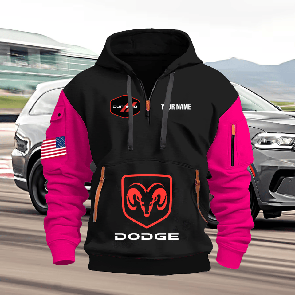 Dodge Durango Personalized Name Black Quarter Zipper Hoodie - Pink Sleeve Unisex T-shirt, Sweatshirt, Hoodie, Long Sleeve Tee - T-Shirt, Sweatshirt, Hoodie