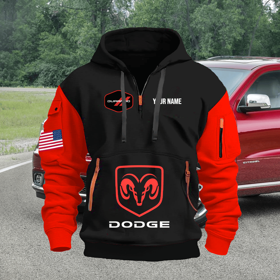 Dodge Durango Personalized Name Black Quarter Zipper Hoodie - Red Sleeve Unisex T-shirt, Sweatshirt, Hoodie, Long Sleeve Tee - T-Shirt, Sweatshirt, Hoodie
