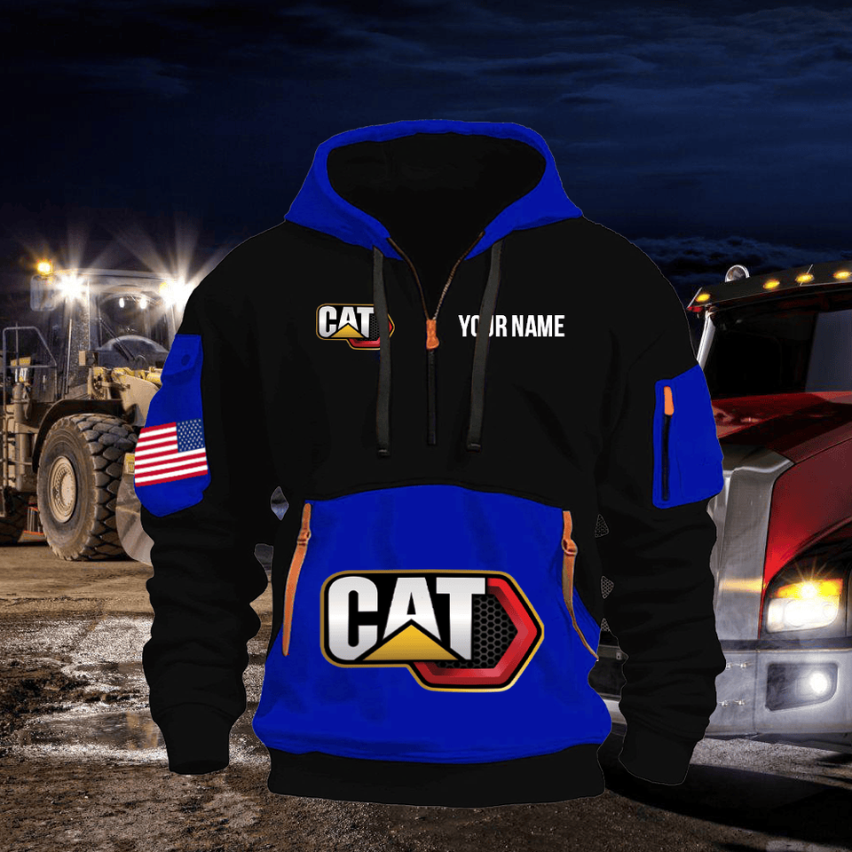 Caterpillar Personalized Name Blue & Black Quarter Zipper Hoodie Unisex T-shirt, Sweatshirt, Hoodie, Long Sleeve Tee - T-Shirt, Sweatshirt, Hoodie