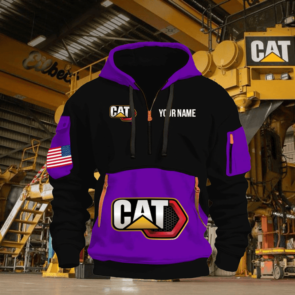 Caterpillar Personalized Name Purple & Black Quarter Zipper Hoodie Unisex T-shirt, Sweatshirt, Hoodie, Long Sleeve Tee - T-Shirt, Sweatshirt, Hoodie