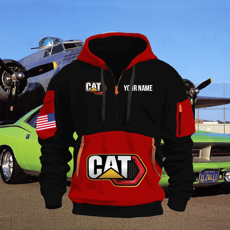 Caterpillar Personalized Name Red & Black Quarter Zipper Hoodie Unisex T-shirt, Sweatshirt, Hoodie, Long Sleeve Tee - T-Shirt, Sweatshirt, Hoodie