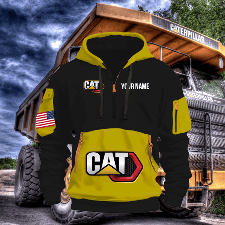 Caterpillar Personalized Name Yellow & Black Quarter Zipper Hoodie Unisex T-shirt, Sweatshirt, Hoodie, Long Sleeve Tee - T-Shirt, Sweatshirt, Hoodie