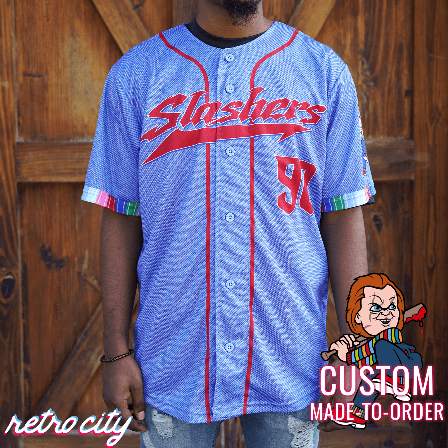 Chucky Slasher Series Full-Button Baseball Jersey baseball jersey product view 1