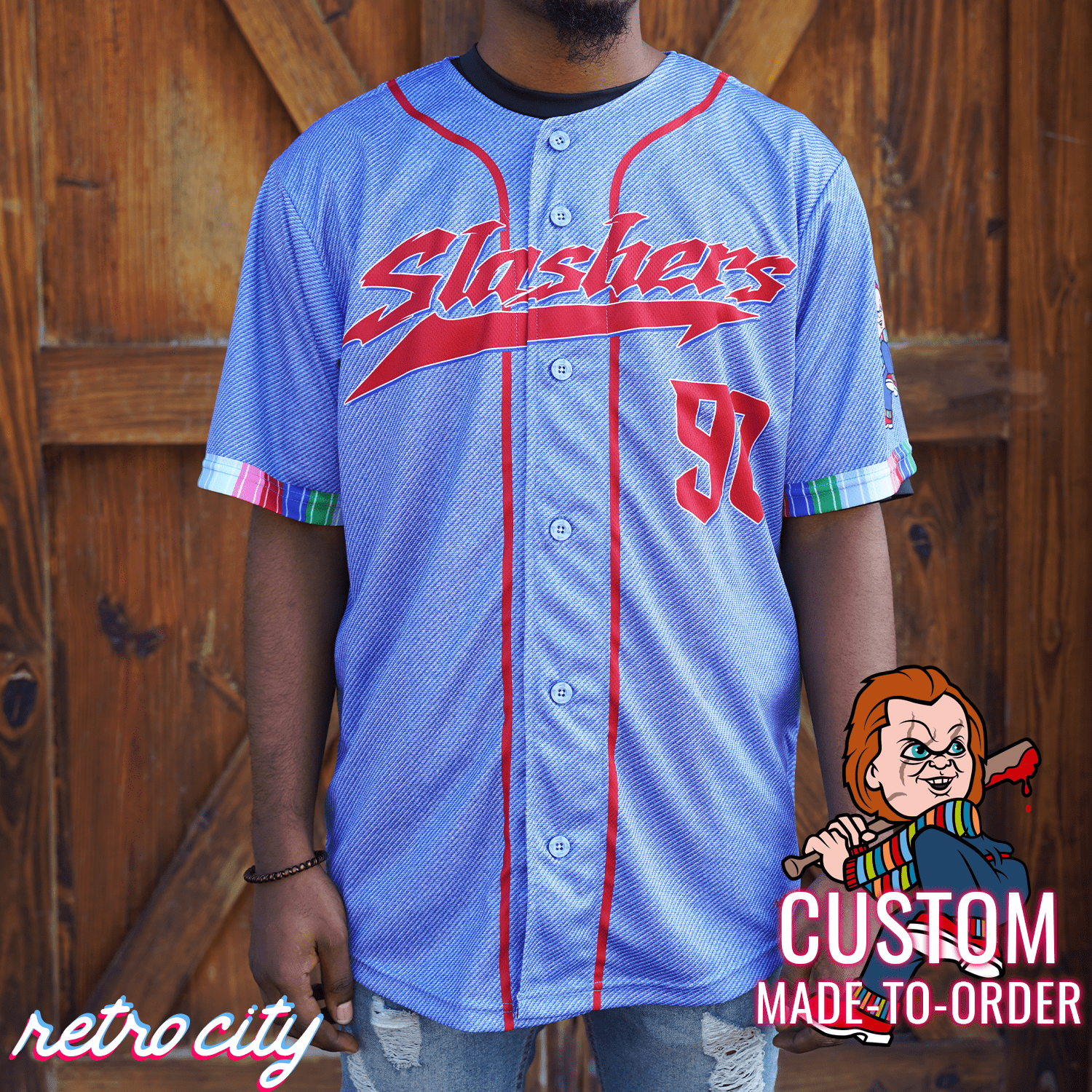 Chucky Slasher Series Full-Button Baseball Jersey baseball jersey product view 1