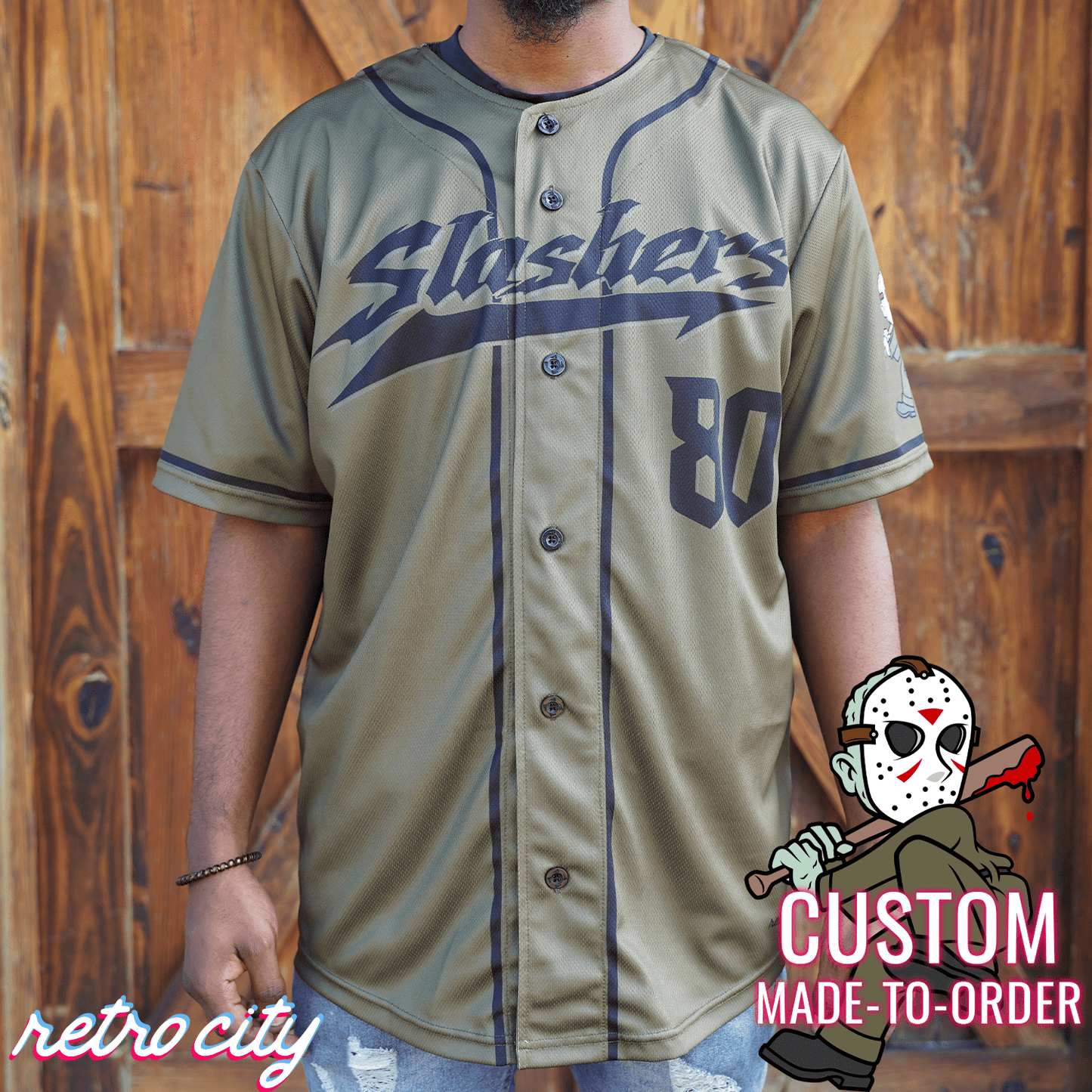 Jason Slasher Series Full-Button Baseball Jersey baseball jersey product view 1