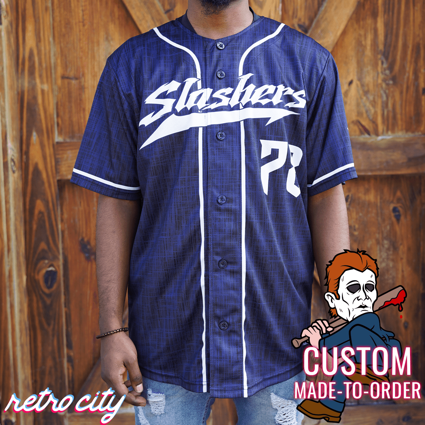 Michael Slasher Series Full-Button Baseball Jersey baseball jersey product view 1