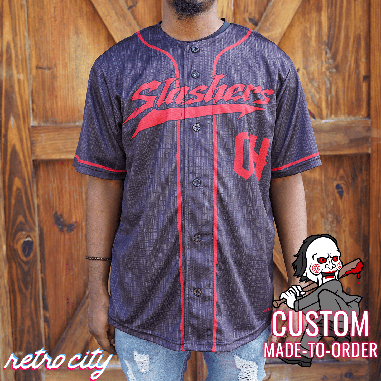 Billy Slasher Series Full-Button Baseball Jersey baseball jersey product view 1