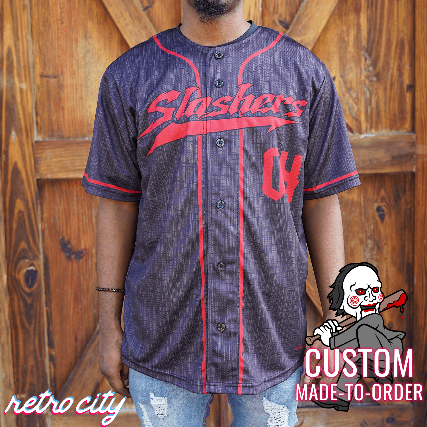 Billy Slasher Series Full-Button Baseball Jersey baseball jersey product view 1