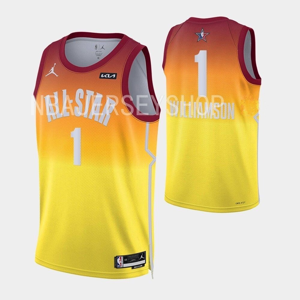 1 Zion Williamson 2023 nba all star yellow red Basketball Jersey basketball jersey product view 1