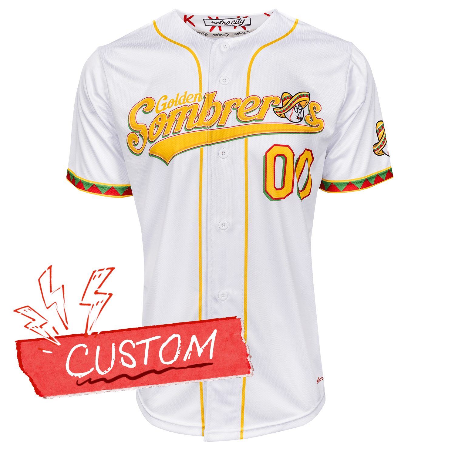 Golden Sombreros Seamhead Baseball League Jersey (Home) *CUSTOM* baseball jersey product view 1