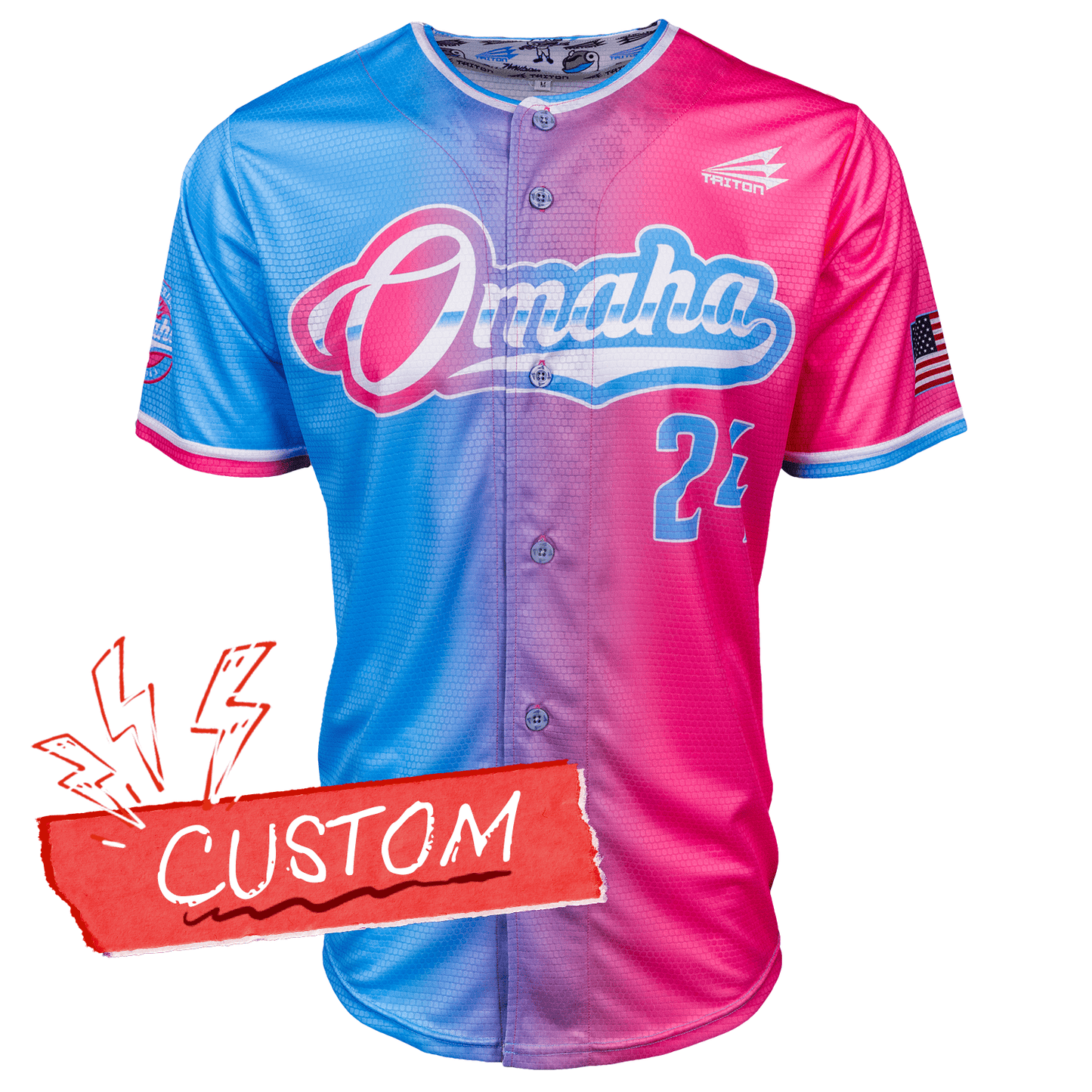 Omaha World Series Baseball Jersey *CUSTOM* (Cotton Candy) baseball jersey product view 1