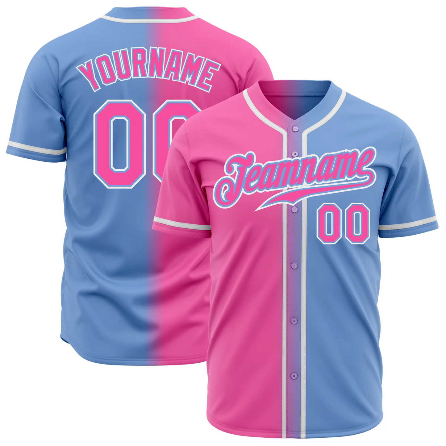 Custom Light Blue Pink-White Authentic Fade Fashion Baseball Jersey baseball jersey product view 1