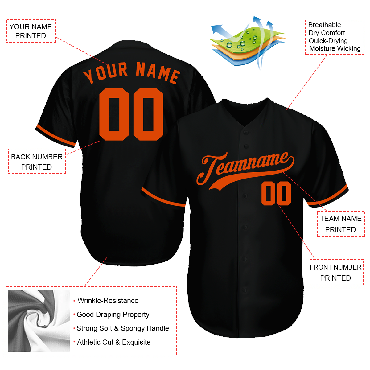 Customize Baseball Jersey - Gifts For Baseball Fan - Black Orange - Fathers Day Gifts For Baseball Dads baseball jersey product view 2