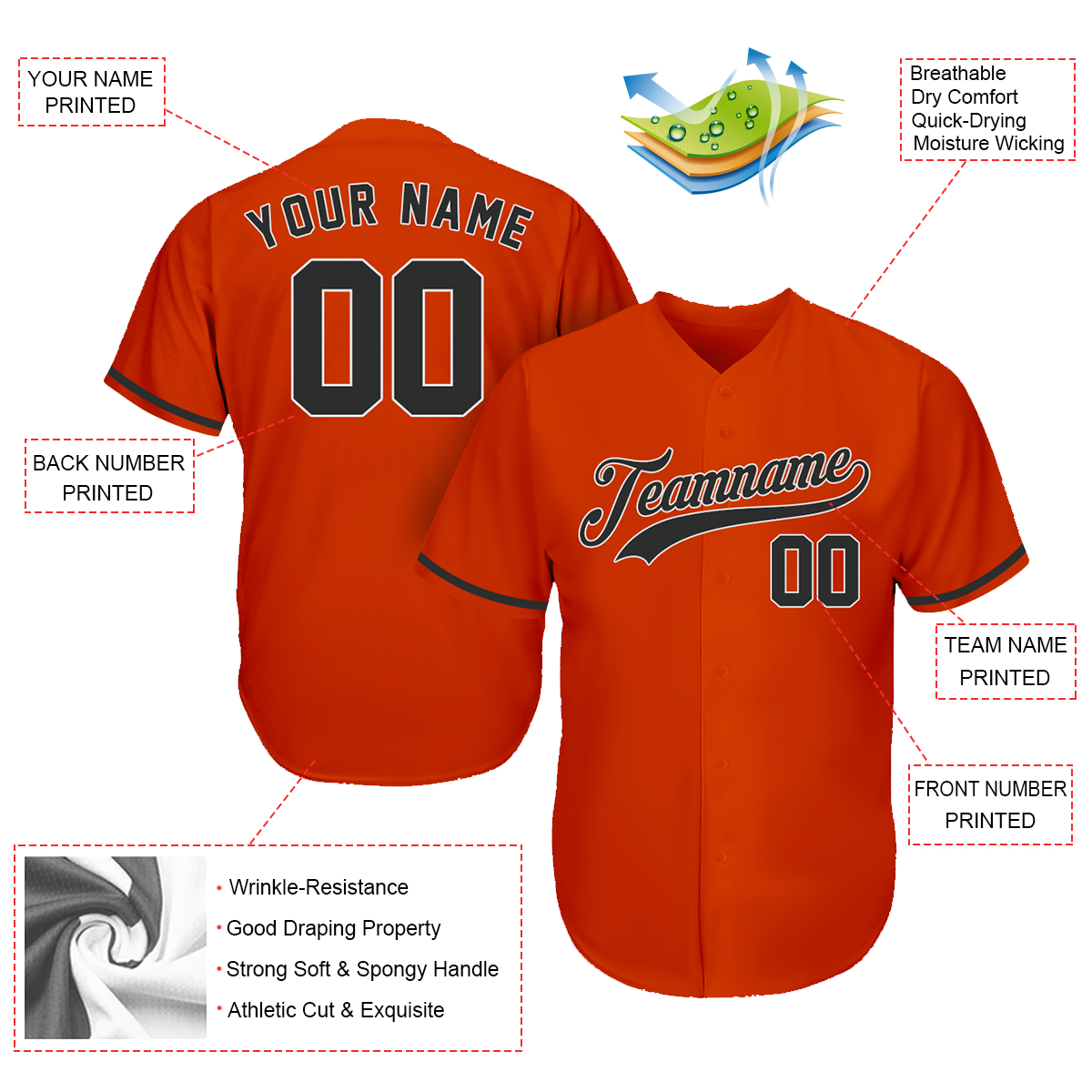 Customize Jersey Baseball - Best Gift For Baseball Fan - Orange Black - Baseball Gifts For Father's Day baseball jersey product view 2