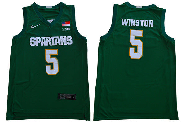 2019 Michigan State Spartans 5 Green College Football Jersey football jersey product view 1