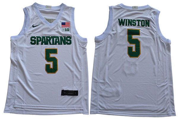 2019 Michigan State Spartans 5 White College Football Jersey football jersey product view 1