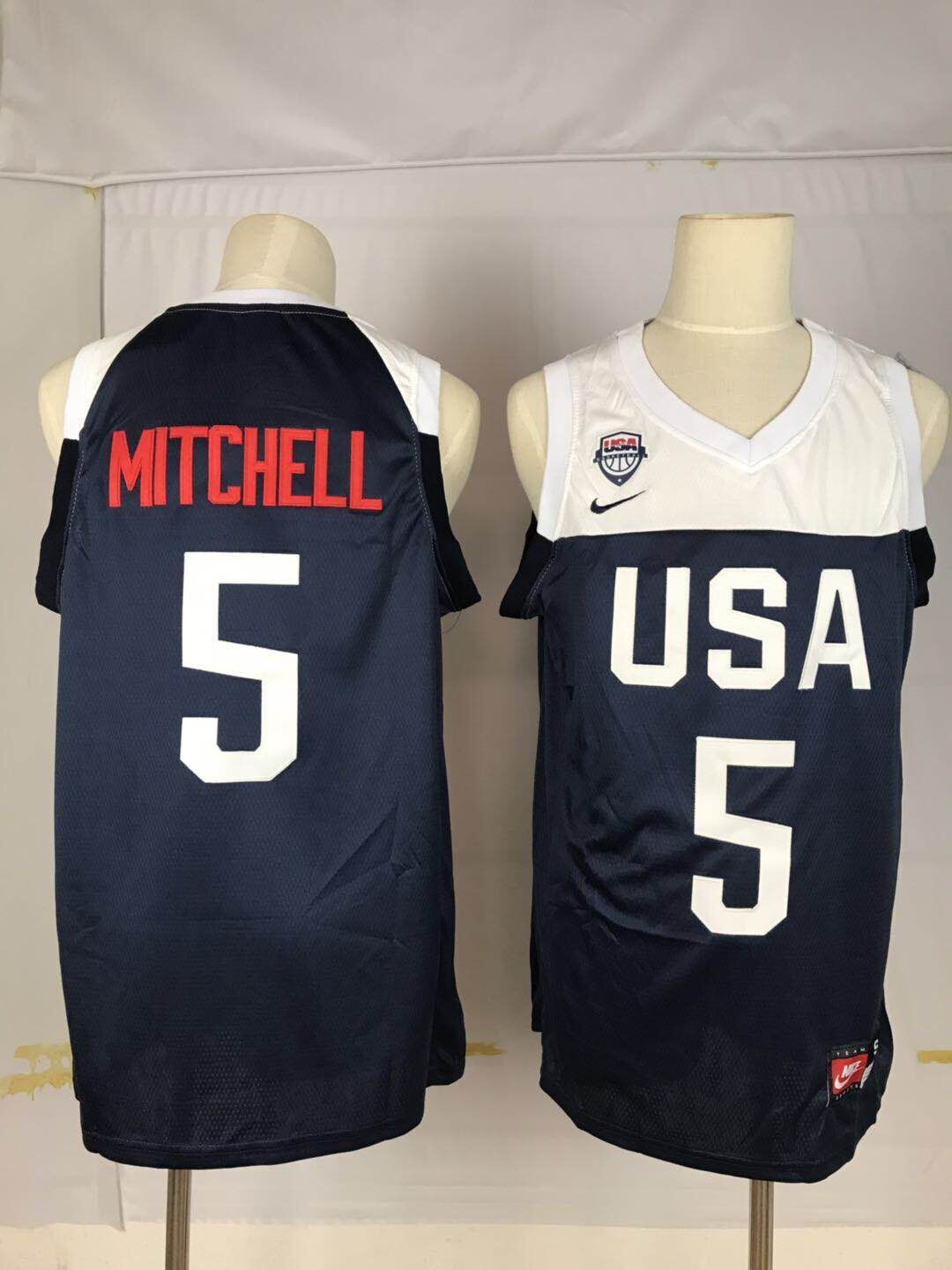 2019 World Cup USA Team Basketball # 5 Donovan Mitchell Style 2 Basketball Jersey basketball jersey product view 1