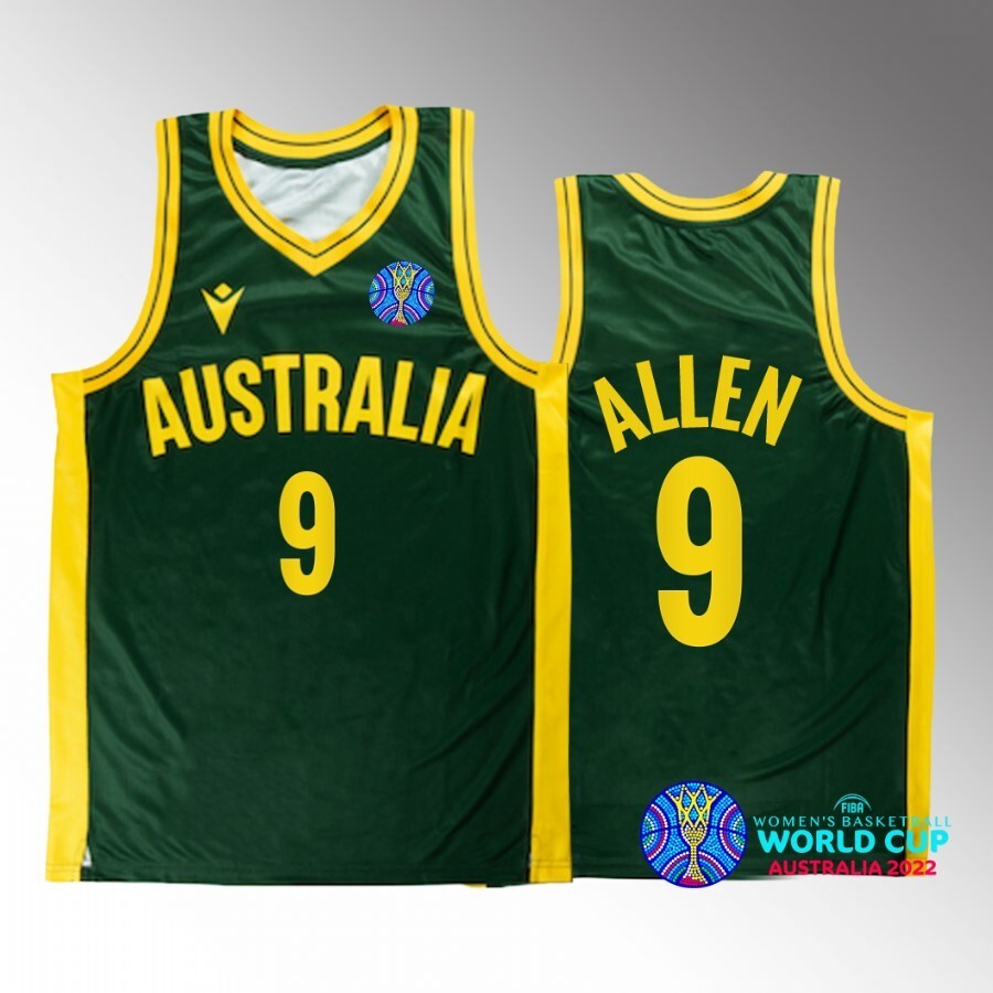 2022 FIBA Basketball World Cup Australia #9 bec allen Unisex Jersey Green Bronze medal Basketball Jersey basketball jersey product view 1