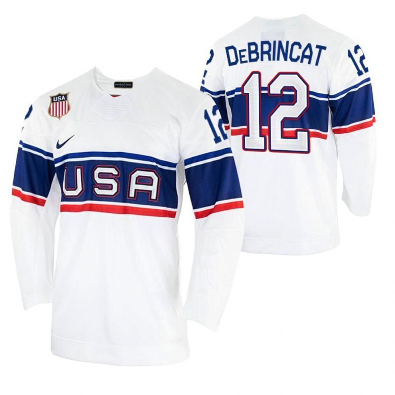 2022 beijing winter olympic #12 alex-debrincat-usa-hockey-men home-white-jersey Hockey Jersey hockey jersey product view 1