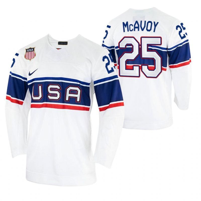 2022 beijing winter olympic #25 charlie-mcavoy-usa-hockey-men home-white-jersey Hockey Jersey hockey jersey product view 1
