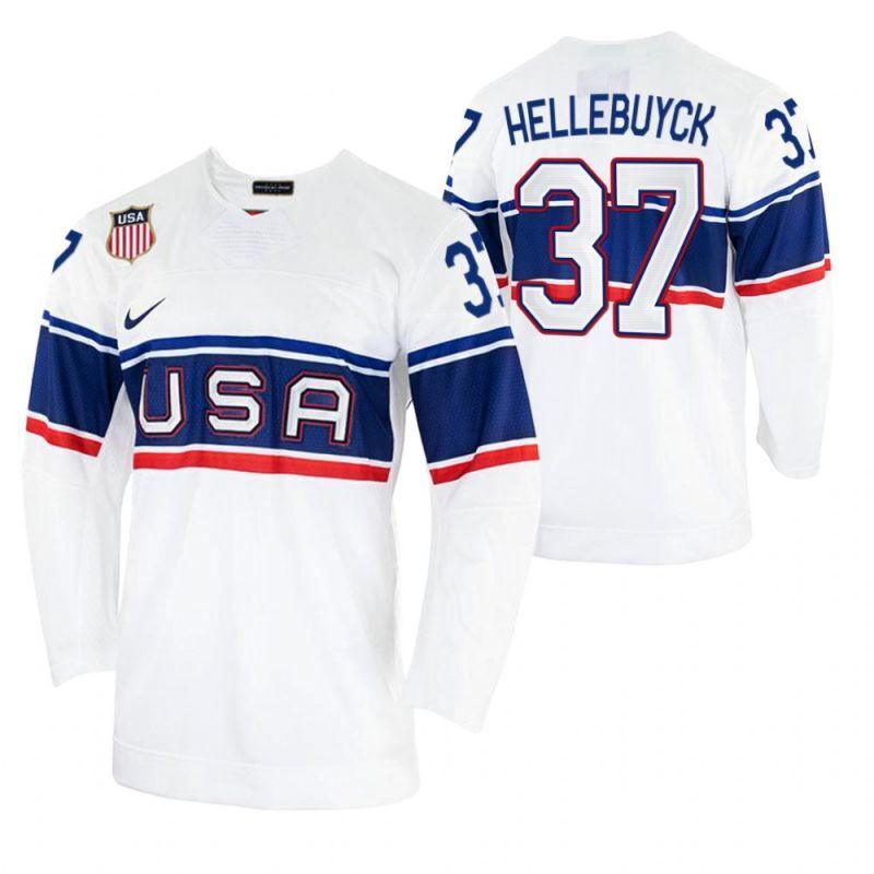 2022 beijing winter olympic #37 connor-hellebuyck-usa-hockey-men home-white-jersey Hockey Jersey hockey jersey product view 1