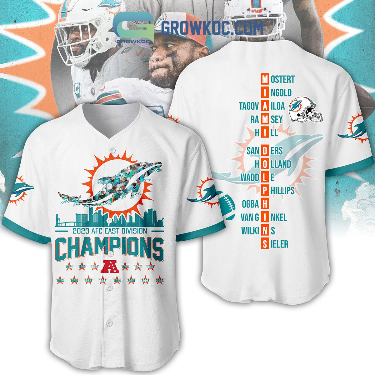 2023 Miami Dolphins AFC Champions Baseball Jersey baseball jersey product view 1