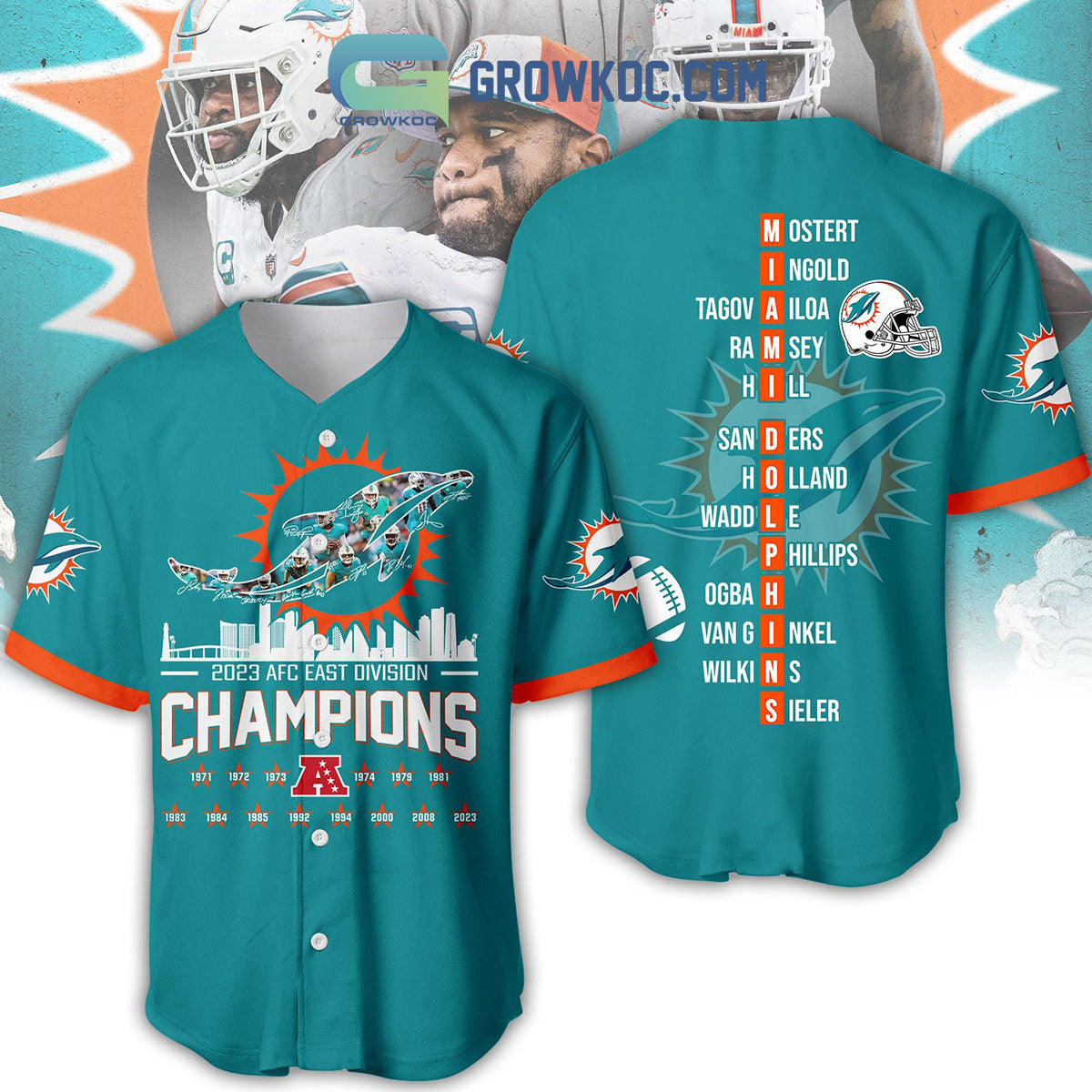 2023 Miami Dolphins AFC Champions Baseball Jersey baseball jersey product view 2