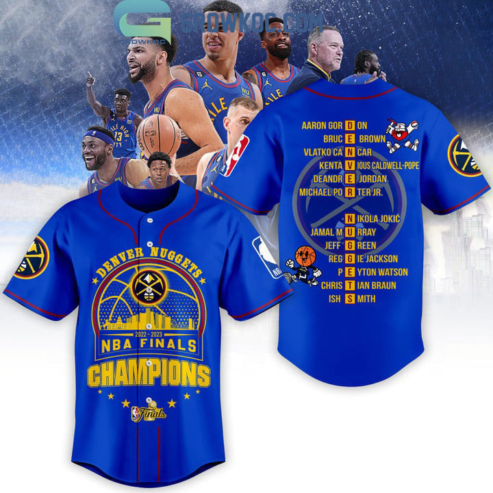 2023 NBA Finals Champions Denver Nuggets Bring It In Blue Design Baseball Jersey baseball jersey product view 1