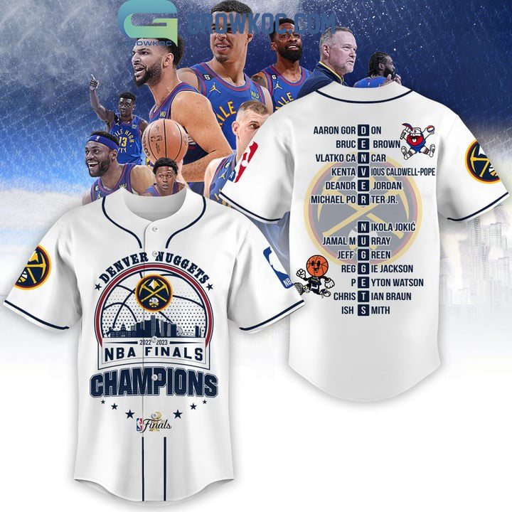 2023 NBA Finals Champions Denver Nuggets Bring It In White Design Baseball Jersey baseball jersey product view 1