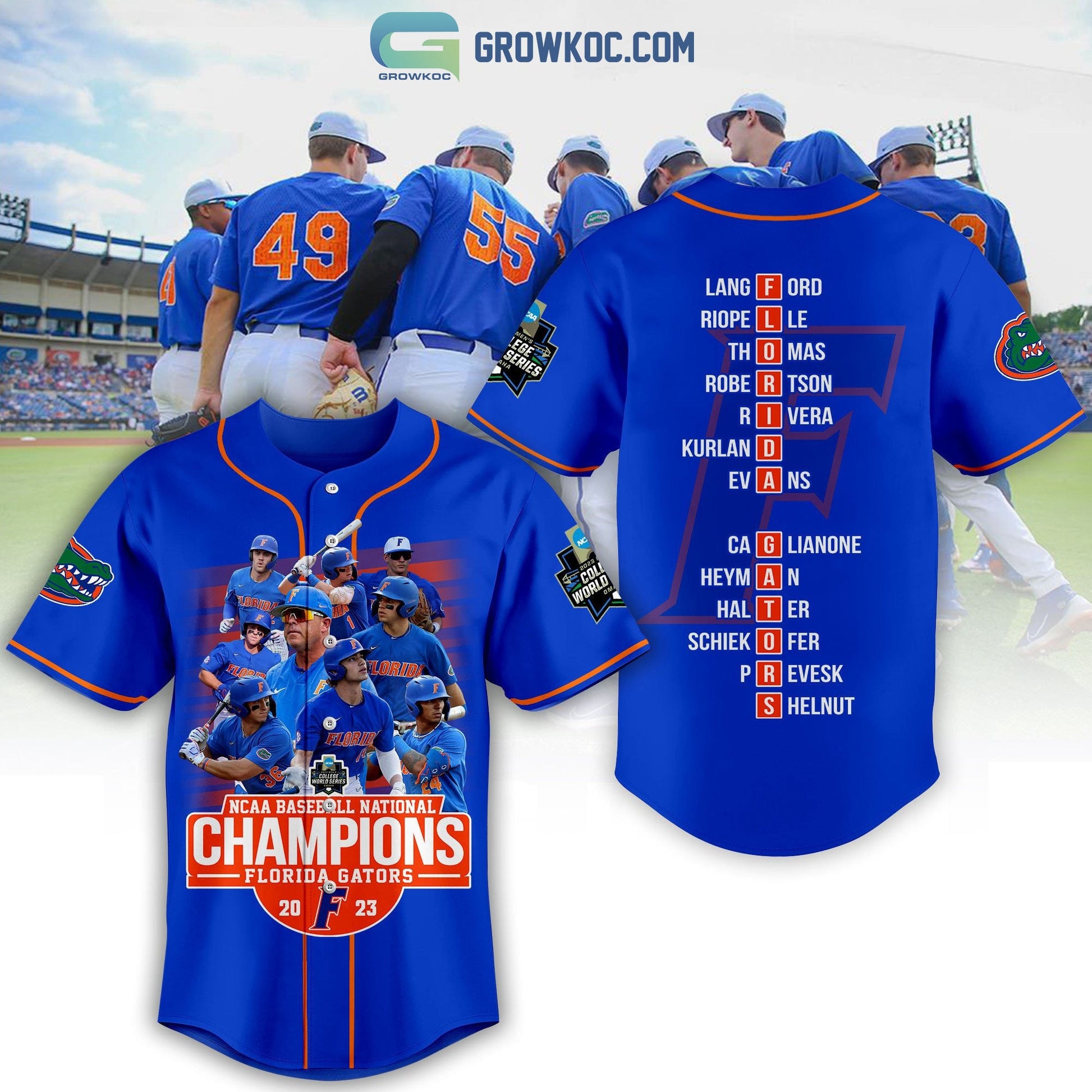 2023 NCAA Baseball National Champions Florida Gators Baseball Jersey baseball jersey product view 1