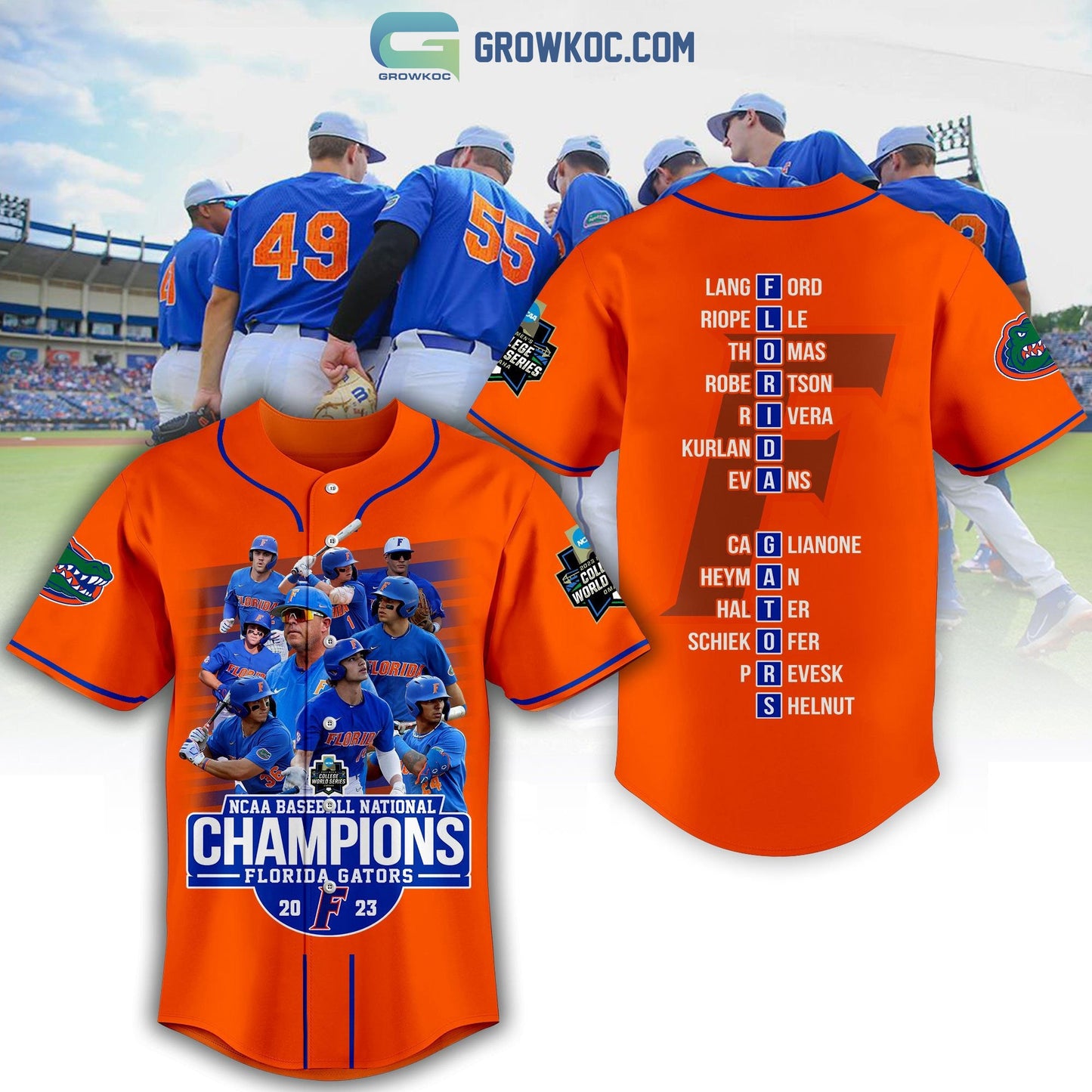 2023 NCAA Baseball National Champions Florida Gators Baseball Jersey baseball jersey product view 3