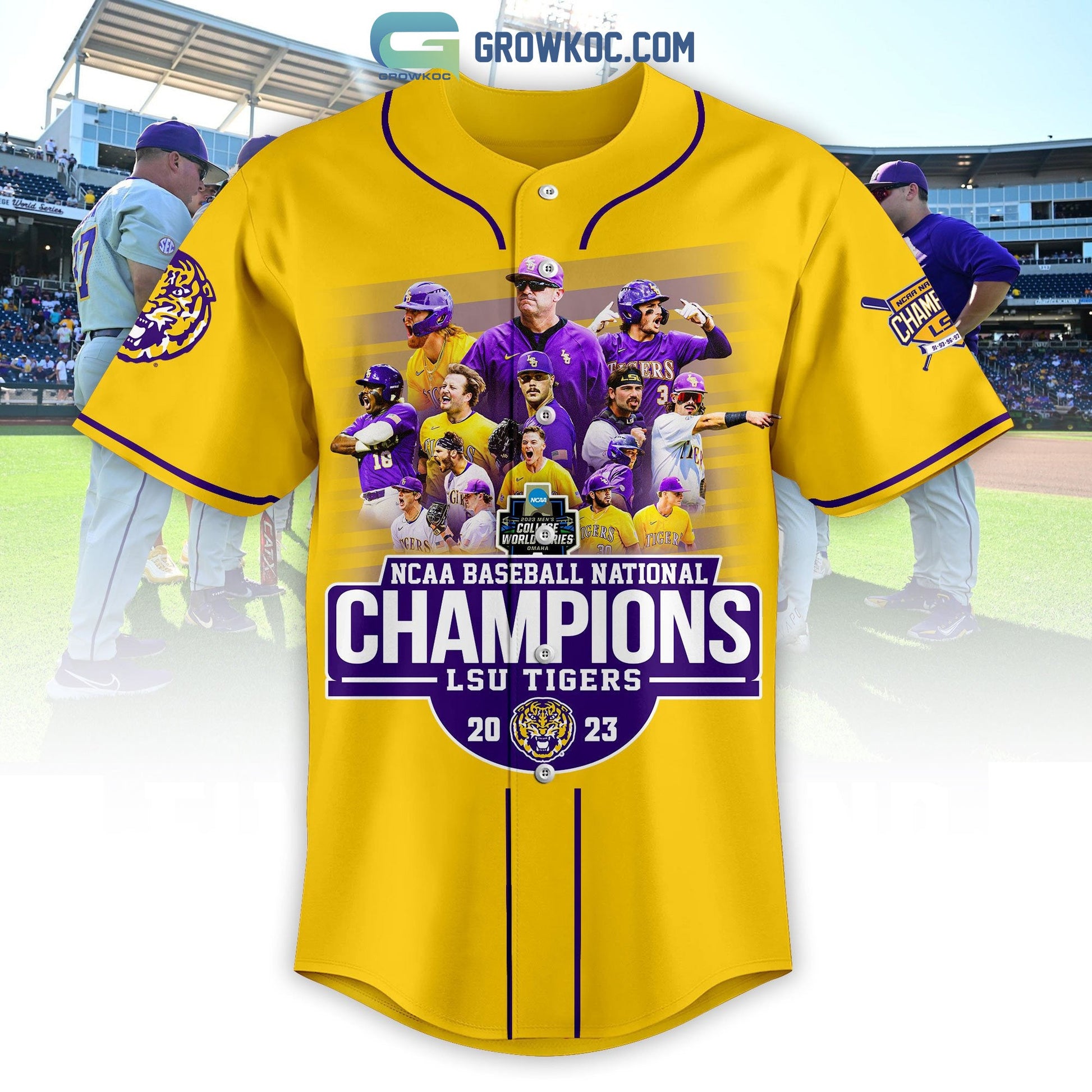 2023 NCAA Baseball National Champions Geaux Tigers LSU Baseball Jersey baseball jersey product view 2
