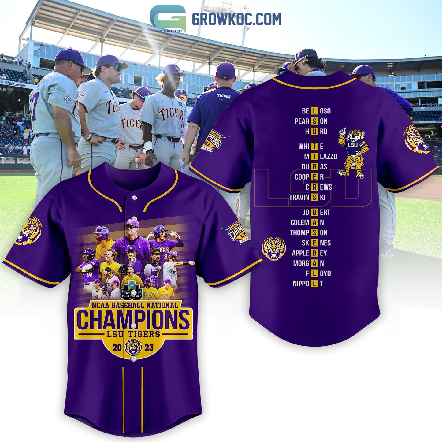 2023 NCAA Baseball National Champions Geaux Tigers LSU Baseball Jersey baseball jersey product view 3