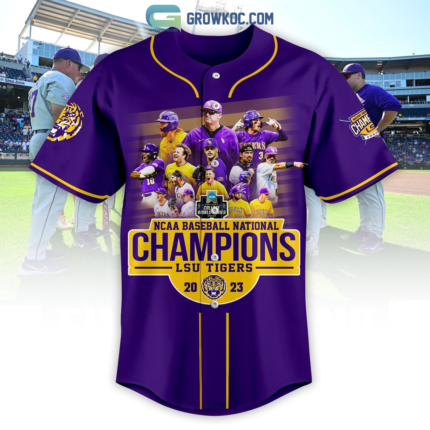 2023 NCAA Baseball National Champions Geaux Tigers LSU Baseball Jersey baseball jersey product view 4