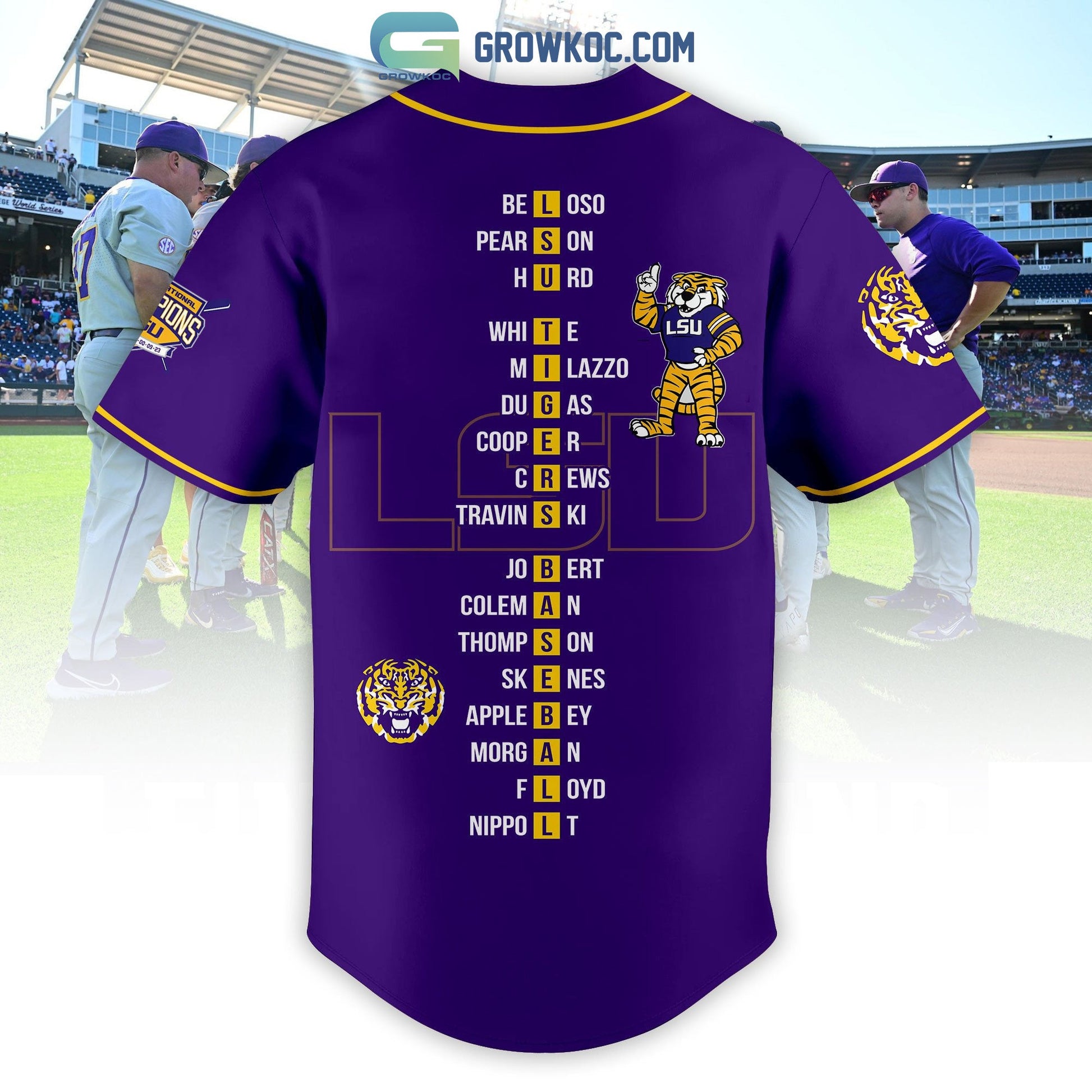 2023 NCAA Baseball National Champions Geaux Tigers LSU Baseball Jersey baseball jersey product view 5
