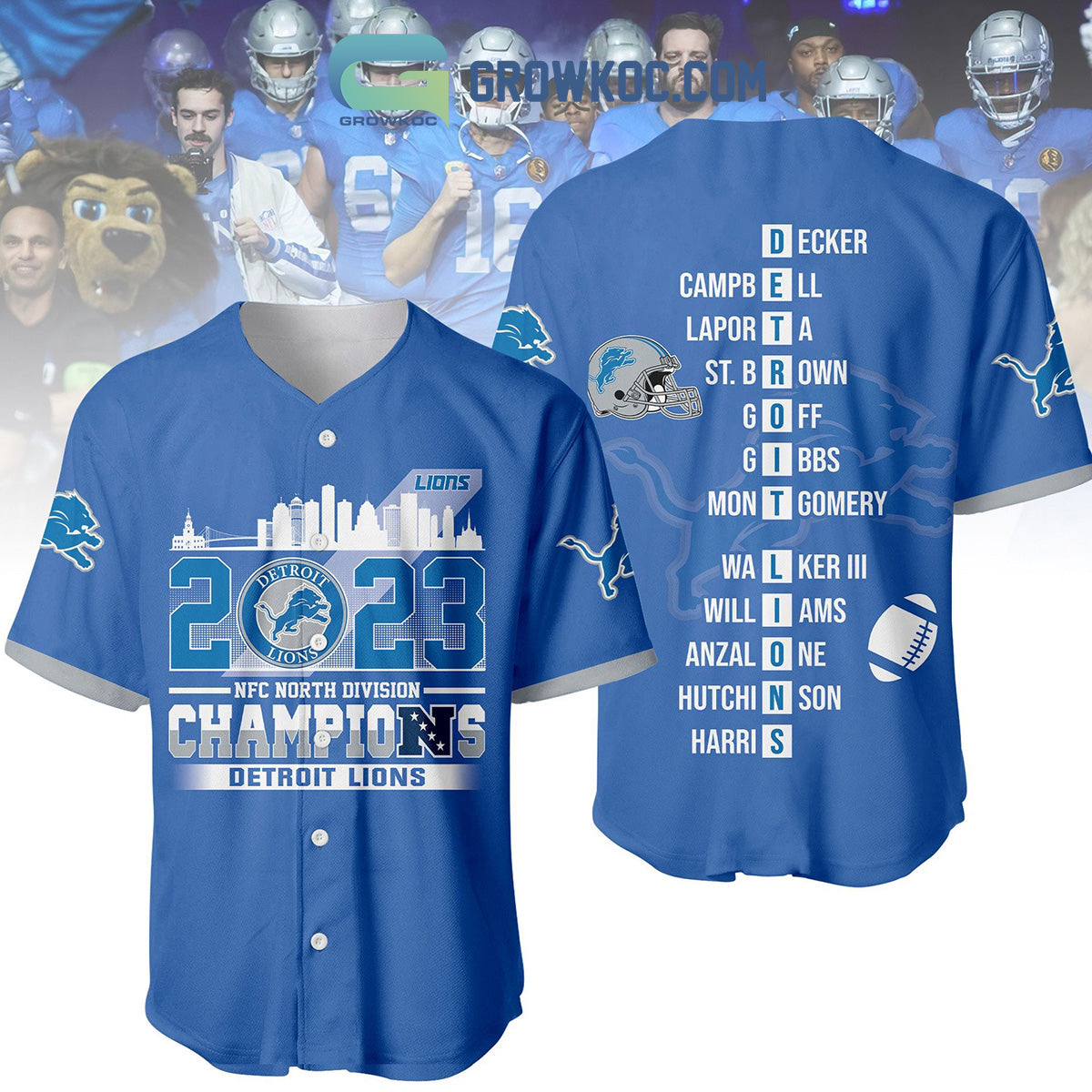 2023 NFC North Division Champions Blue Design Baseball Jersey baseball jersey product view 1