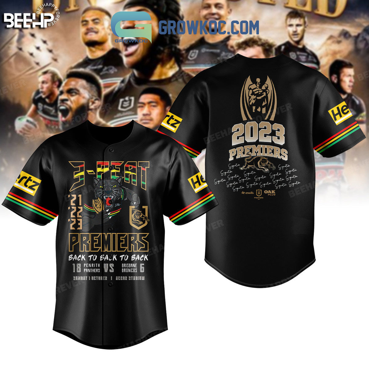 2023 Premiers 3 Peat Penrith Panthers Baseball Jersey baseball jersey product view 1