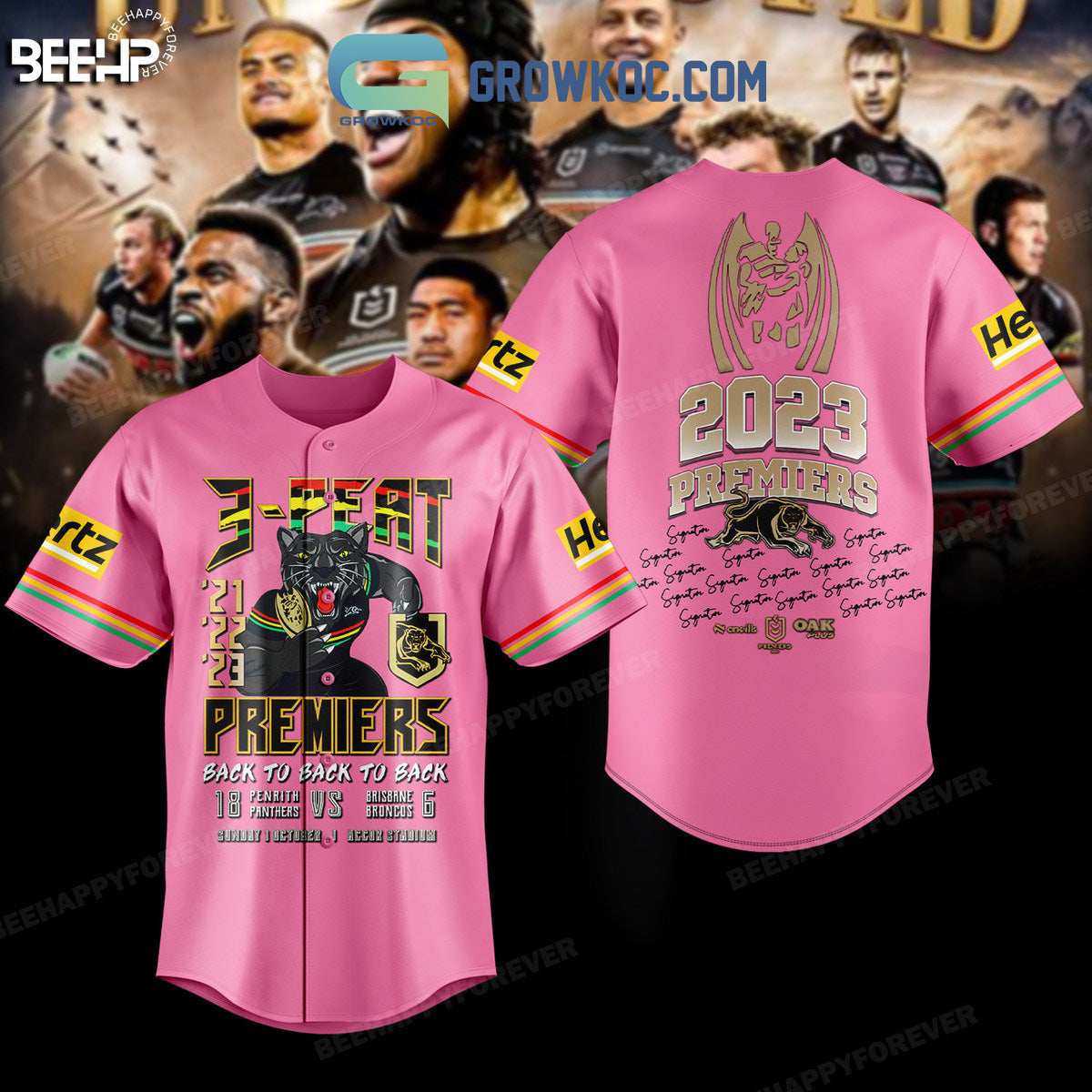 2023 Premiers 3 Peat Penrith Panthers Baseball Jersey baseball jersey product view 2