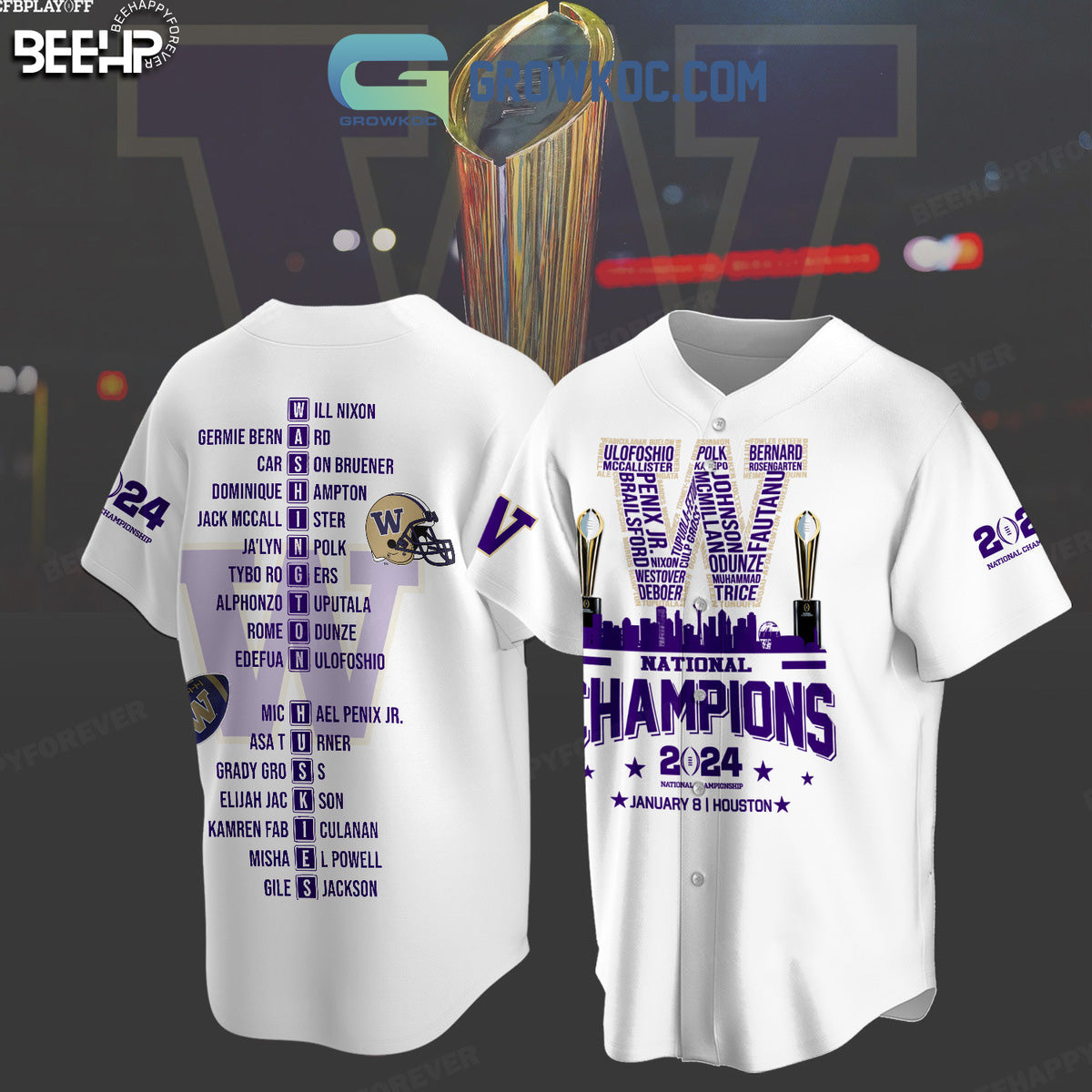 2024 National Champions Washington Huskies Baseball Jersey baseball jersey product view 1
