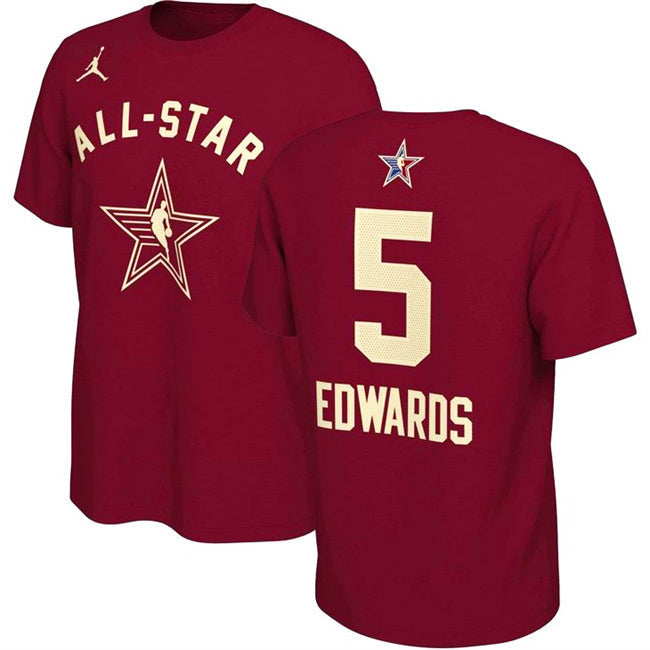 2024 All-Star #5 Anthony Edwards Crimson T-Shirt Style 1 Basketball Jersey basketball jersey product view 1